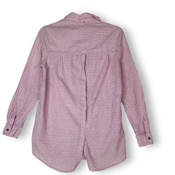 Free People No Limits Shirt Sz XS Button Down Oversized Tunic Striped Red - Picture 8 of 12